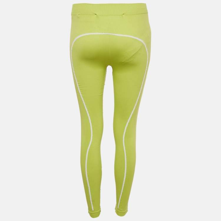 Pre Owned Off-White Green Jersey Contrast Trimmed Leggings S