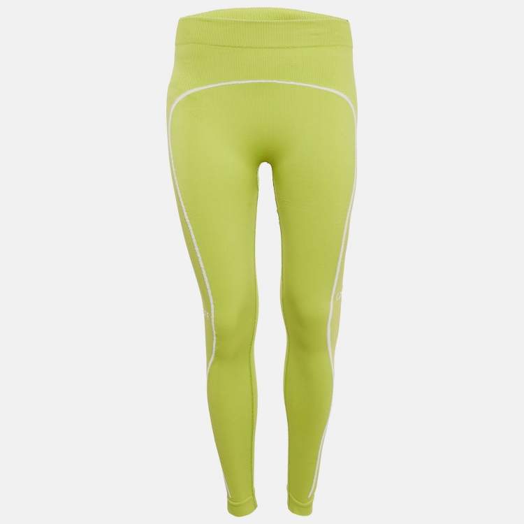 Pre Owned Off-White Green Jersey Contrast Trimmed Leggings S