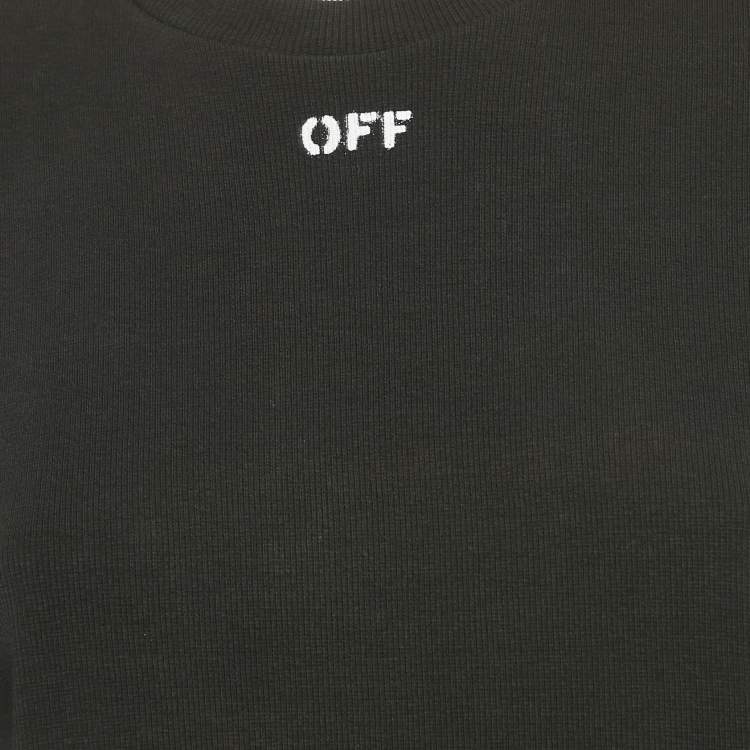 Pre Owned Off-White Black Off Stamp Rib Knit Crop Top L
