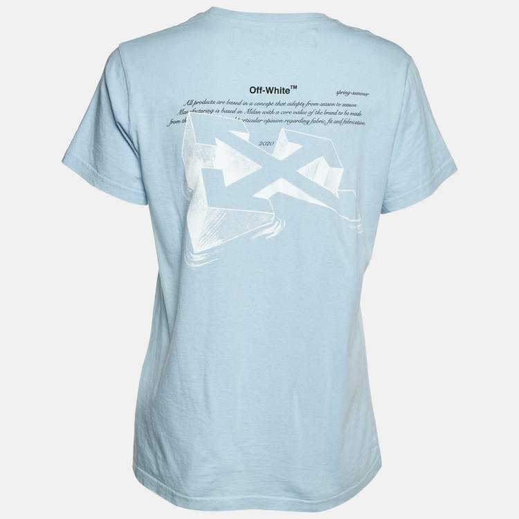 Pre Owned Off-White Blue Printed Jersey Crewneck T-Shirt M
