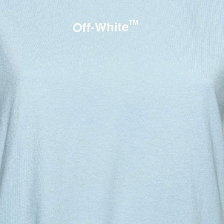 Pre Owned Off-White Blue Printed Jersey Crewneck T-Shirt M