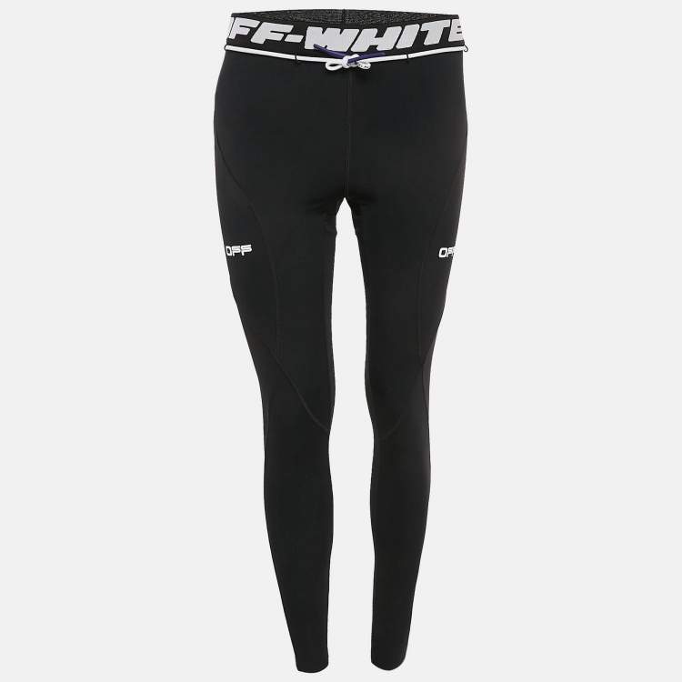 Pre Owned Off-White Black Print Stretch Knit Active Leggings S/M