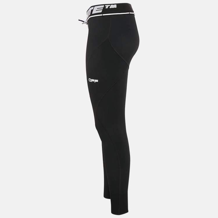 Pre Owned Off-White Black Print Stretch Knit Active Leggings S/M