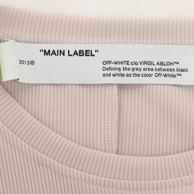 Pre Owned Off-White Cream Rib Knit Cut Out Sleeve Ruffle Detail Dress M