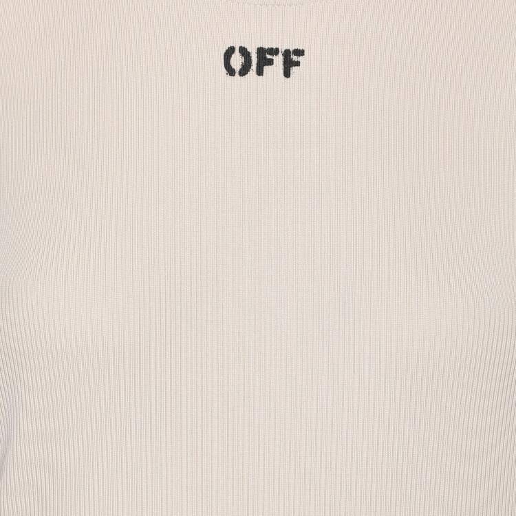 Pre Owned Off-White Cream Rib Knit Cut Out Sleeve Ruffle Detail Dress M