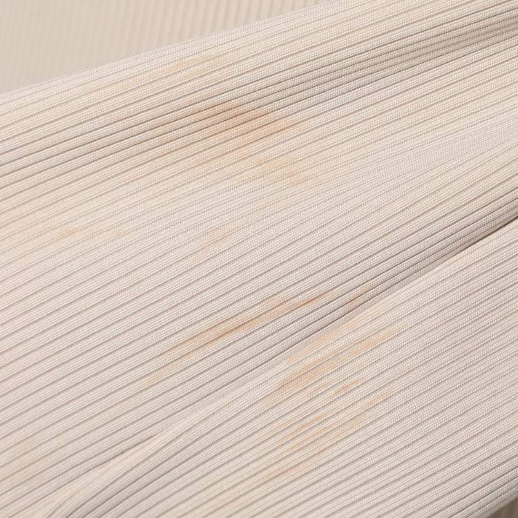 Pre Owned Off-White Cream Rib Knit Cut Out Sleeve Ruffle Detail Dress M