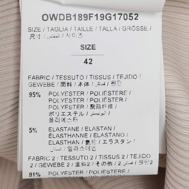 Pre Owned Off-White Cream Rib Knit Cut Out Sleeve Ruffle Detail Dress M