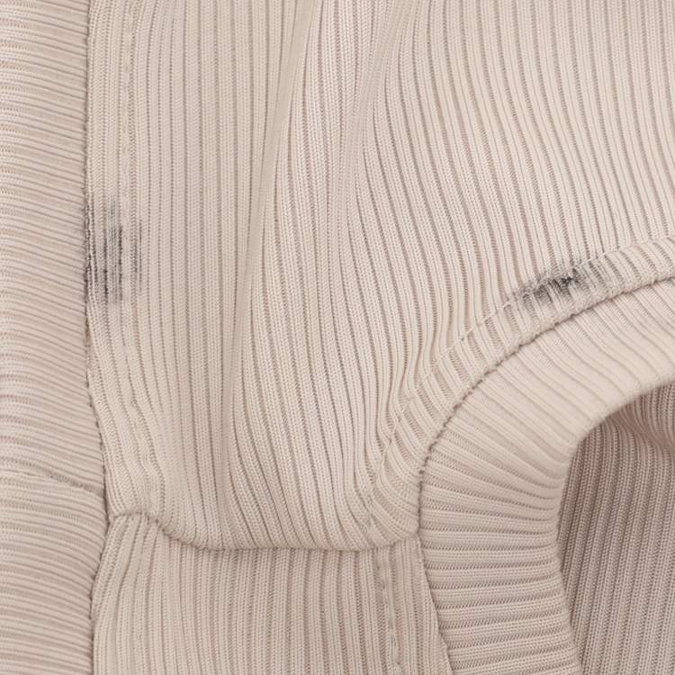 Pre Owned Off-White Cream Rib Knit Cut Out Sleeve Ruffle Detail Dress M