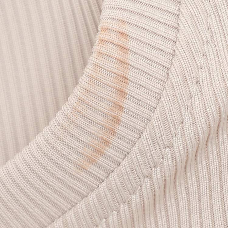 Pre Owned Off-White Cream Rib Knit Cut Out Sleeve Ruffle Detail Dress M