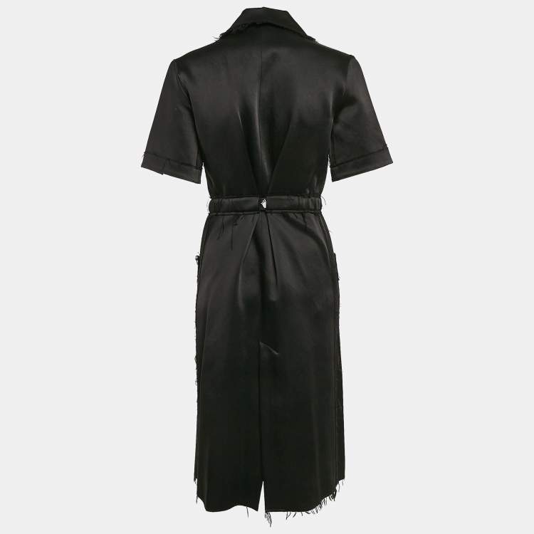 Pre Owned Off-White Black Printed Satin Button Front Belted Tokyo Dress XS