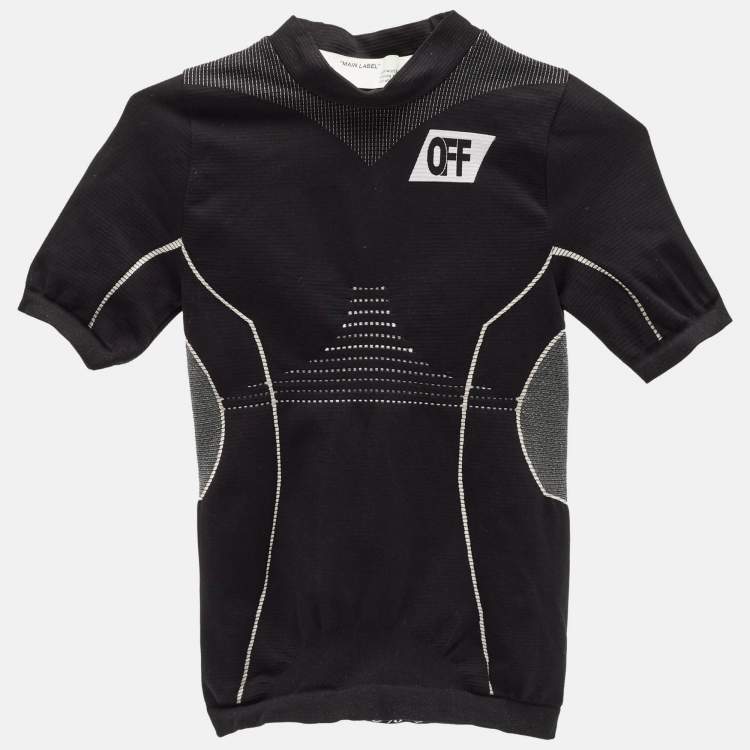 Pre Owned Off-White Black Jersey High Neck Athletic T-Shirt S
