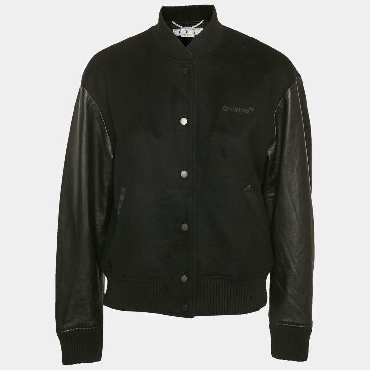 Pre Owned Off-White Black Wool and Leather Bomber Jacket M