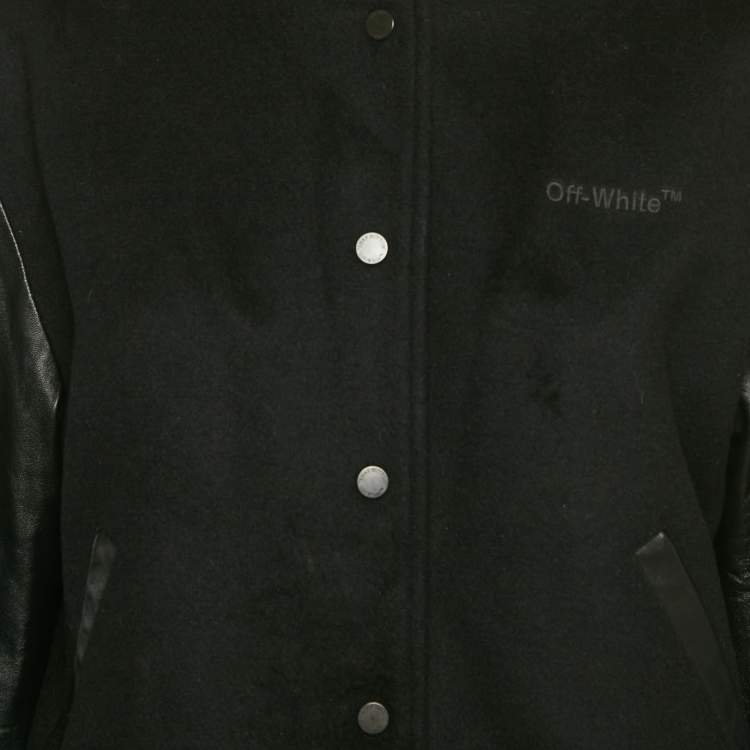 Pre Owned Off-White Black Wool and Leather Bomber Jacket M