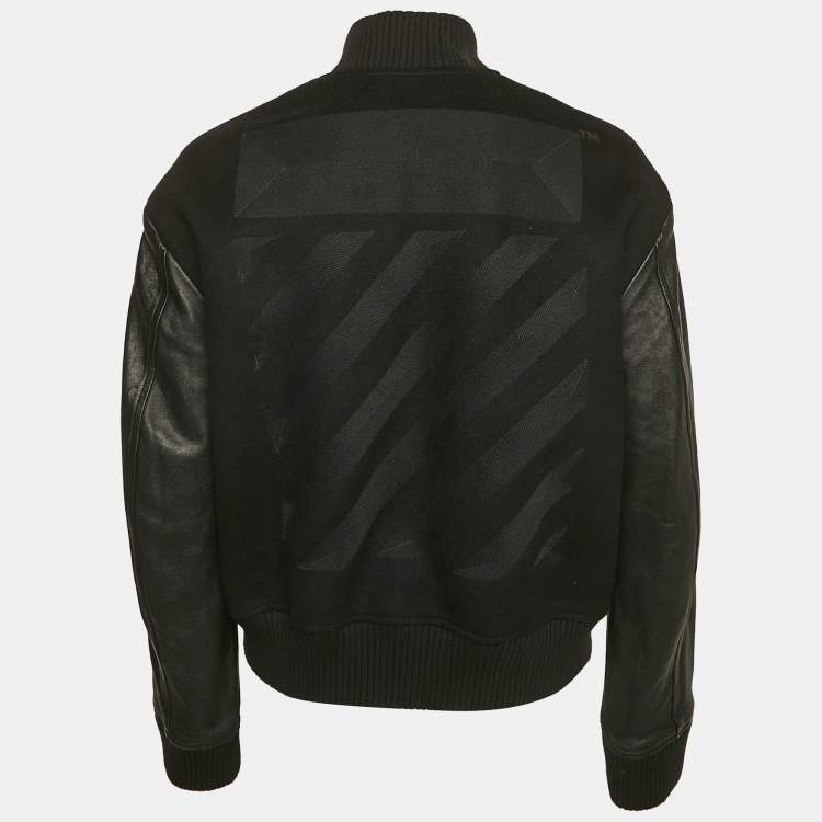 Pre Owned Off-White Black Wool and Leather Bomber Jacket M