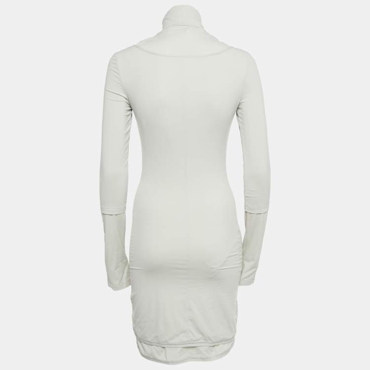 Pre Owned Off-White Grey Off Print Jersey Turtle Neck Bodycon Dress M