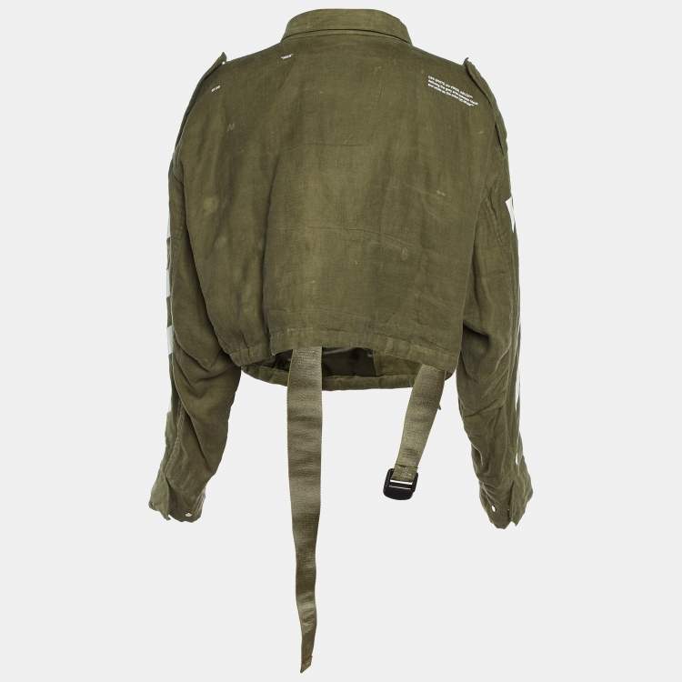 Pre Owned Off-White Olive Green Linen Diag M65 Cropped Jacket S