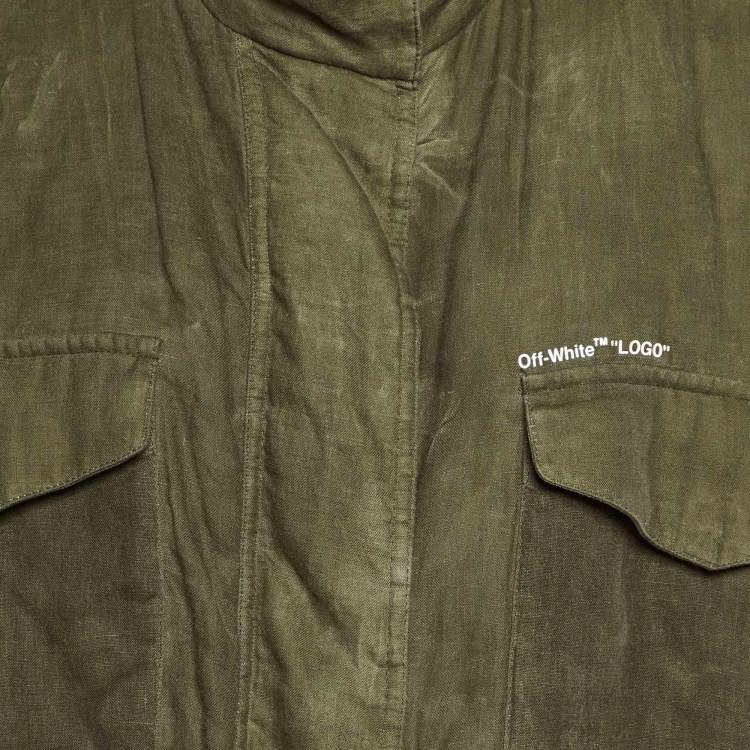 Pre Owned Off-White Olive Green Linen Diag M65 Cropped Jacket S