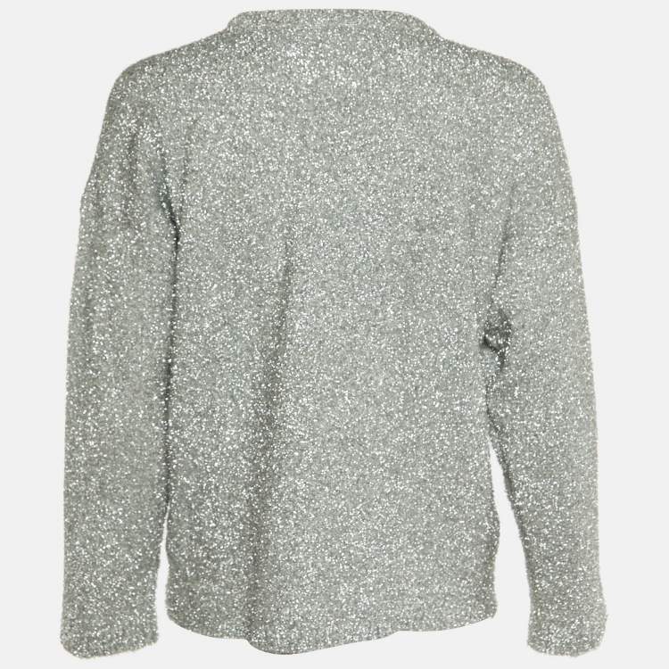 Pre Owned Off-White Silver Logo Fleece Knit Crew Neck Jumper S