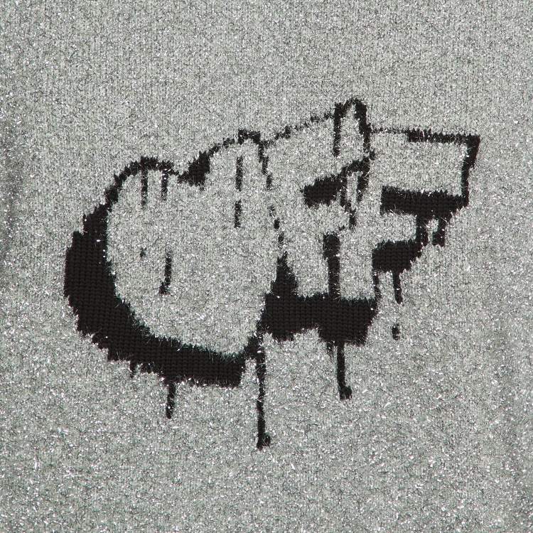 Pre Owned Off-White Silver Logo Fleece Knit Crew Neck Jumper S