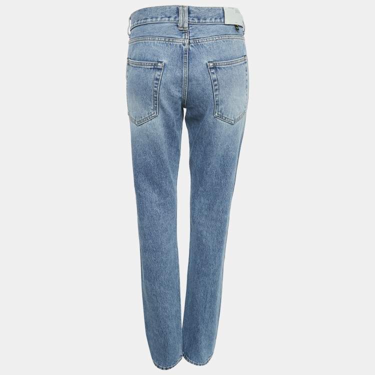 Pre Owned Off-White Blue Denim Distressed Slim Fit Jeans L Waist 32"