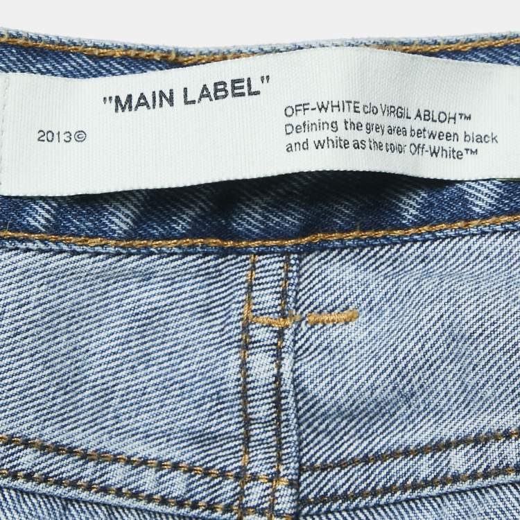 Pre Owned Off-White Blue Denim Distressed Slim Fit Jeans L Waist 32"