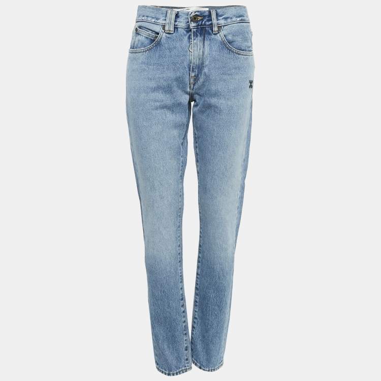Pre Owned Off-White Blue Denim Distressed Slim Fit Jeans L Waist 32"
