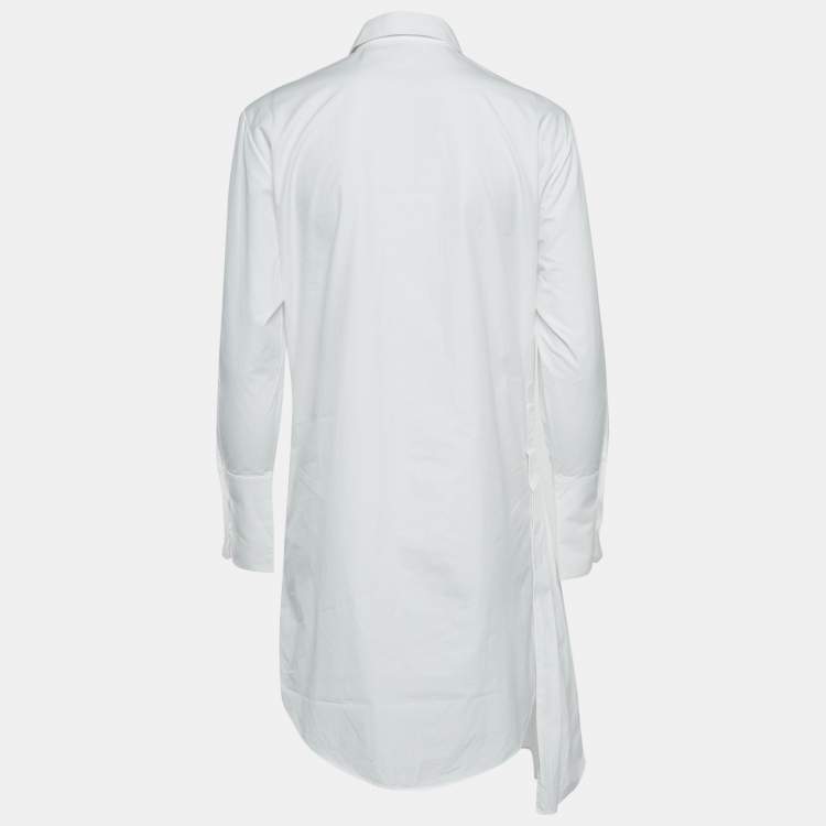Pre Owned Off-White White Embroidered Cotton Pleated Mini Shirt Dress XS