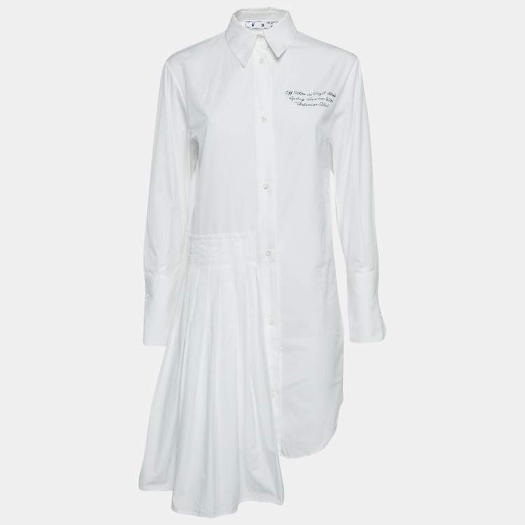 Pre Owned Off-White White Embroidered Cotton Pleated Mini Shirt Dress XS