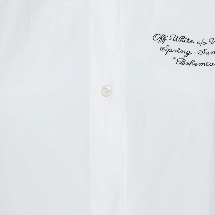 Pre Owned Off-White White Embroidered Cotton Pleated Mini Shirt Dress XS