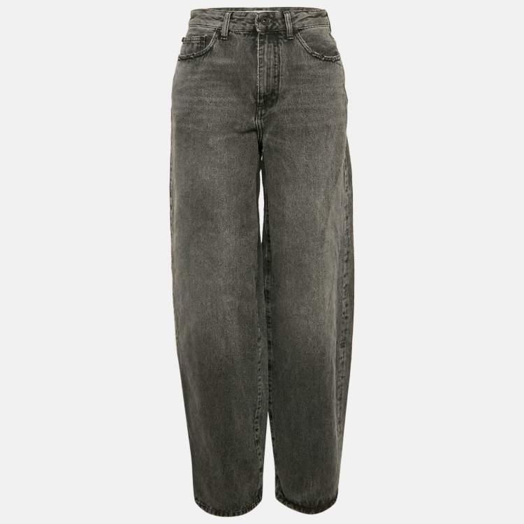 Pre Owned Off-White Grey Light Washed Denim Boy Friend Jeans M/Waist 28"