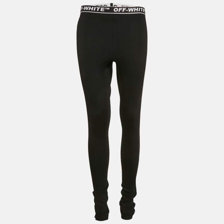 Pre Owned Off-White Black Logo Waistband Jersey Active Leggings L