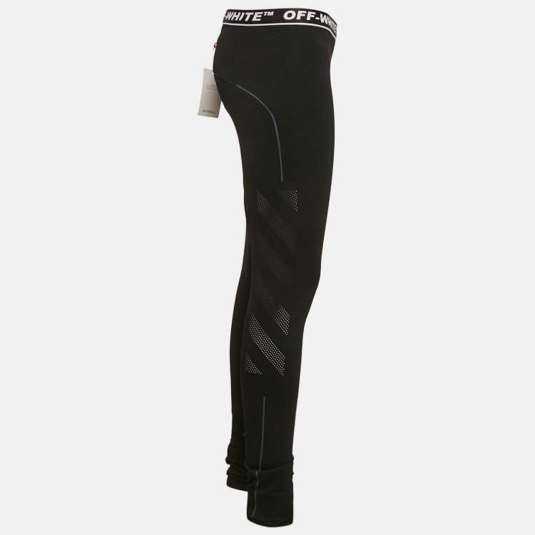 Pre Owned Off-White Black Logo Waistband Jersey Active Leggings L