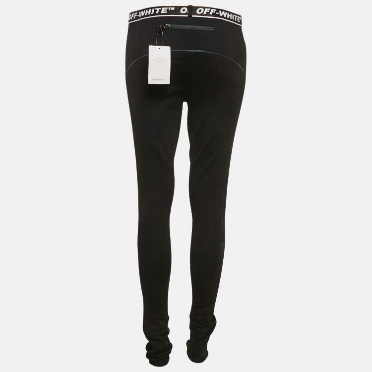 Pre Owned Off-White Black Logo Waistband Jersey Active Leggings L