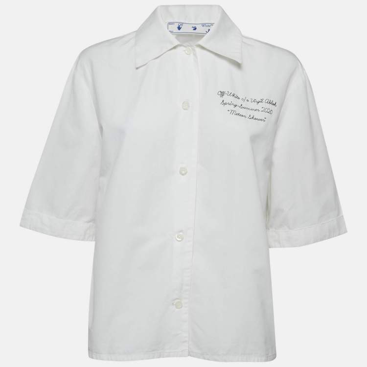 Pre Owned Off-White White Embroidered Cotton Short Sleeves Shirt S