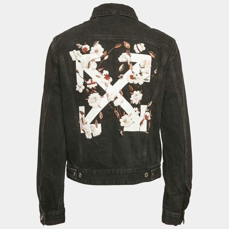 Pre Owned Off-White Black Embroidered Denim Button Front Jacket S