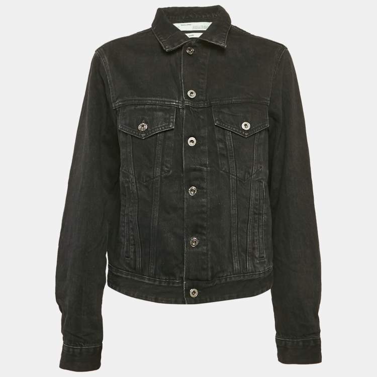 Pre Owned Off-White Black Embroidered Denim Button Front Jacket S