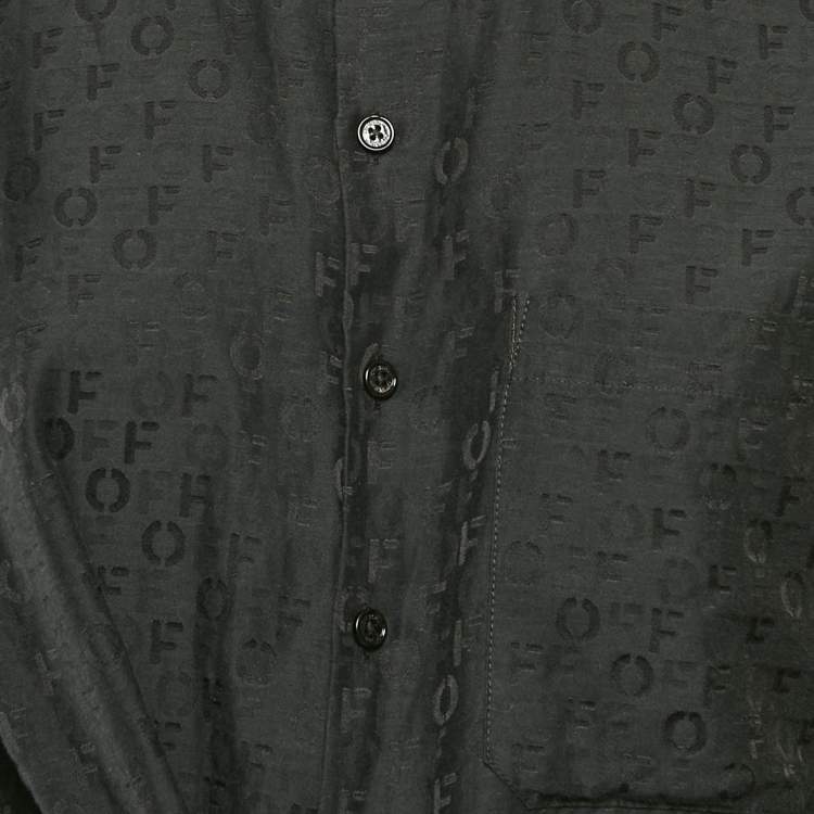 Pre Owned Off-White Black Logo Jacquard Cotton & Silk Asymmetric Shirt Dress M