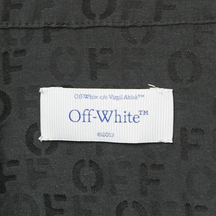 Pre Owned Off-White Black Logo Jacquard Cotton & Silk Asymmetric Shirt Dress M