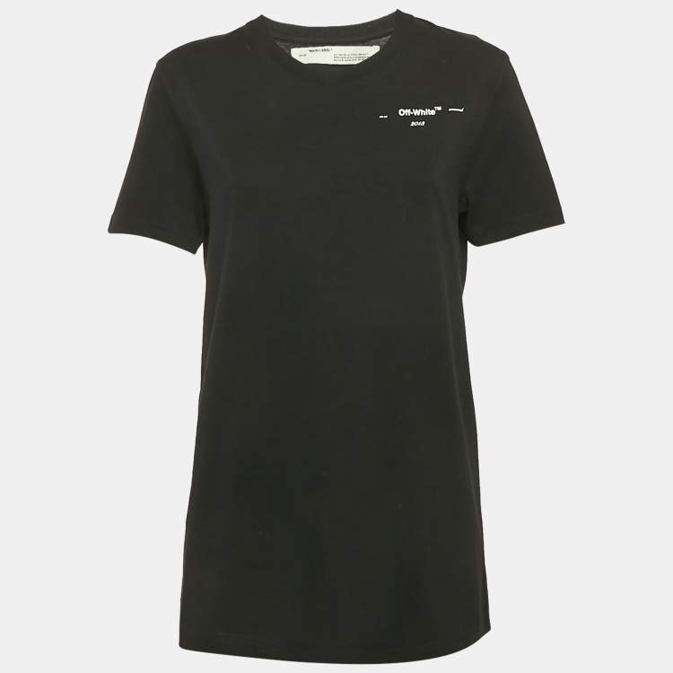 Pre Owned Off-White Black Leaf Embossed Jersey Crewneck T-Shirt M 