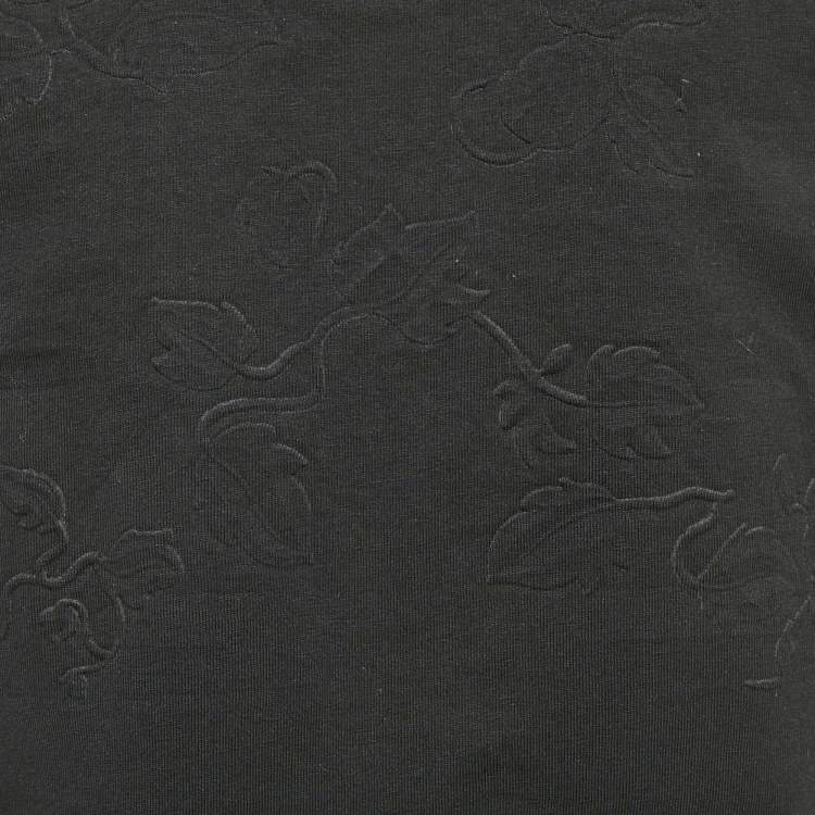 Pre Owned Off-White Black Leaf Embossed Jersey Crewneck T-Shirt M 