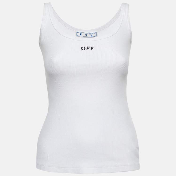 Pre Owned Off-White White Off Print Cotton Tank Top S 