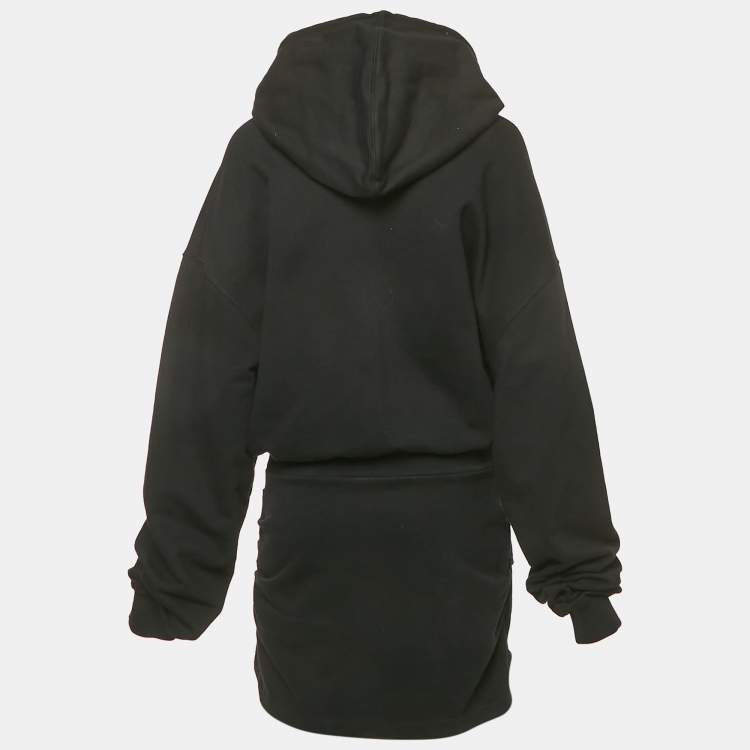 Pre Owned Off-White Black Cotton Knit Hooded Mini Dress M