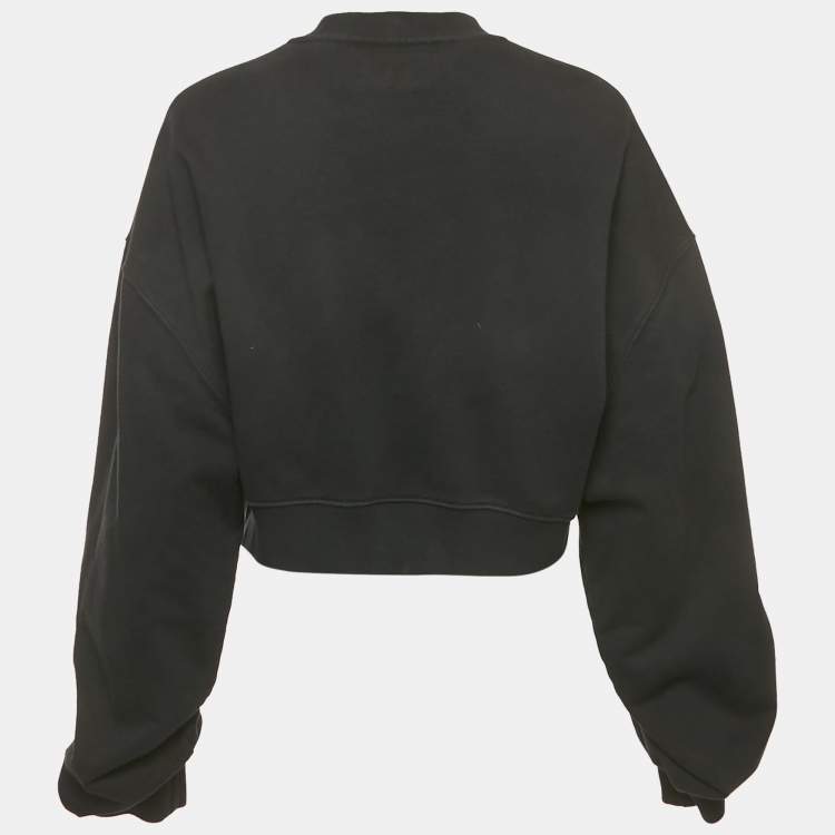 Pre Owned Off-White Black Logo Embroidered Cotton Crop Sweatshirt M