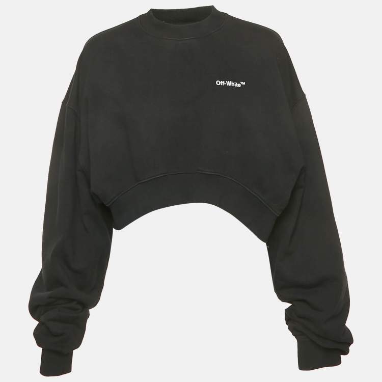 Pre Owned Off-White Black Logo Embroidered Cotton Crop Sweatshirt M
