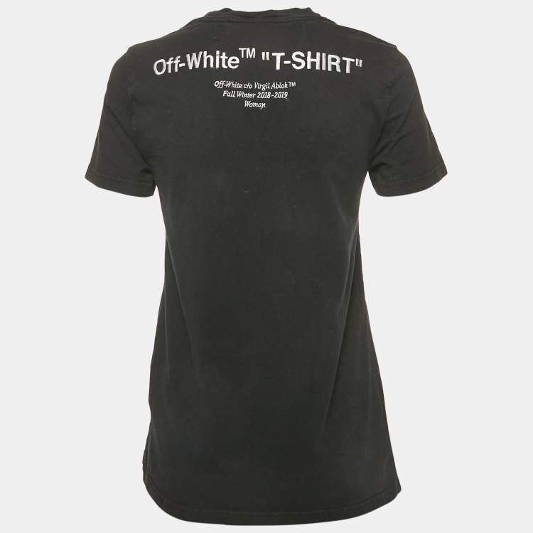 Pre Owned Off-White Black Logo Embroidered Jersey Crew Neck T-Shirt XS