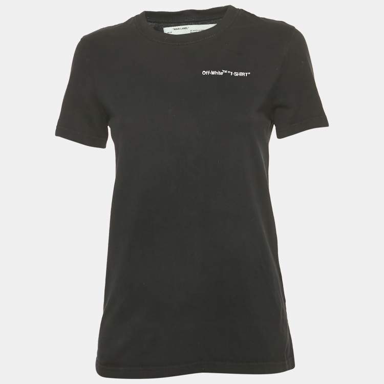 Pre Owned Off-White Black Logo Embroidered Jersey Crew Neck T-Shirt XS