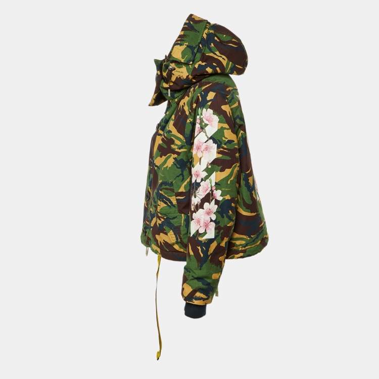 Pre Owned Off-White Green Camo Cherry Blossom Cotton Hooded Jacket S