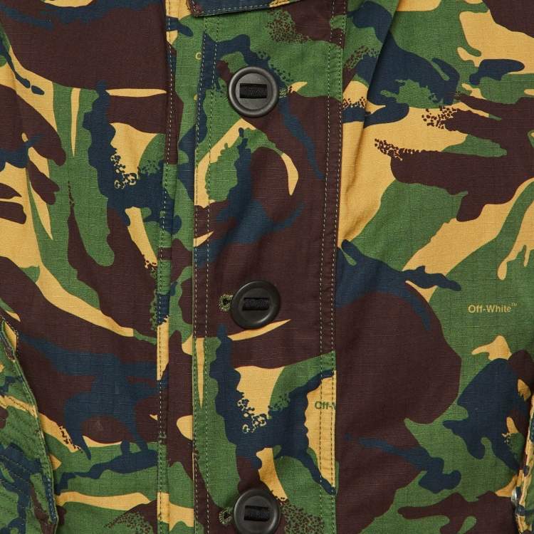 Pre Owned Off-White Green Camo Cherry Blossom Cotton Hooded Jacket S