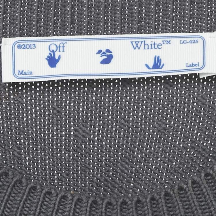 Pre Owned Off-White Grey Rib Knit Rhinestone Sweater S