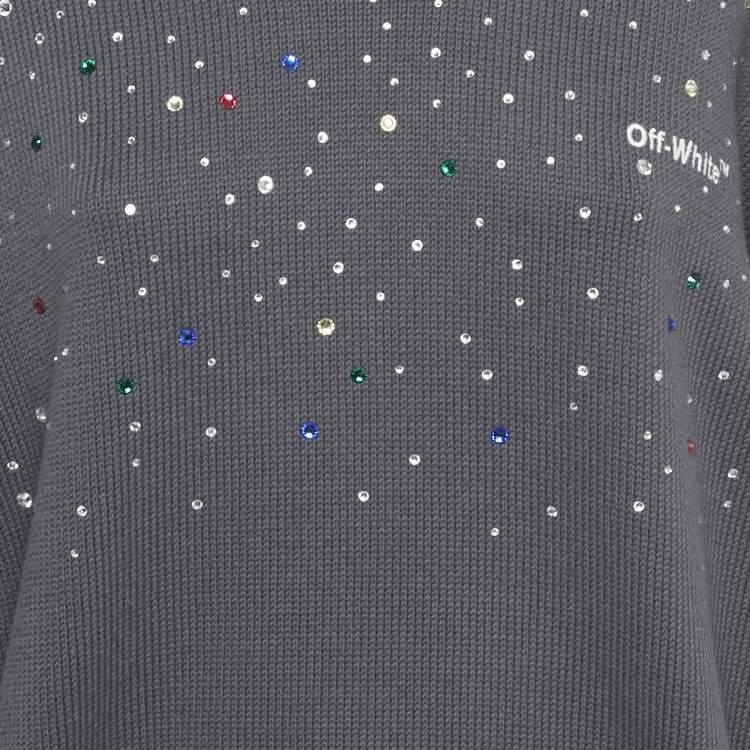 Pre Owned Off-White Grey Rib Knit Rhinestone Sweater S